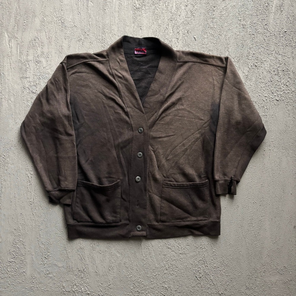 Vintage Fleece Cardigan Sweatshirt Mens Large Brown 80s Locker Shop